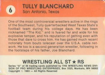 1983 Wrestling All Stars Series A #6 Tully Blanchard Back