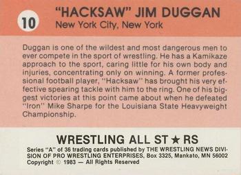 1983 Wrestling All Stars Series A #10 Hacksaw Jim Duggan Back