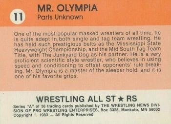 1983 Wrestling All Stars Series A #11 Mr. Olympia Back