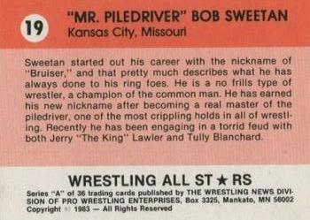 1983 Wrestling All Stars Series A #19 Bob Sweetan Back