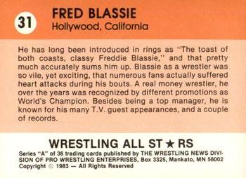 1983 Wrestling All Stars Series A #31 Fred Blassie Back