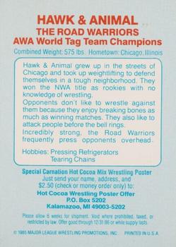 1986 Carnation Major League Wrestling #6 The Road Warriors Back