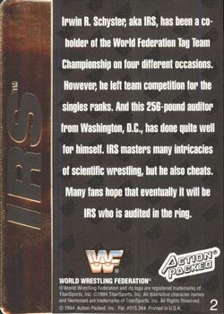 1994 Action Packed WWF #2 IRS Back