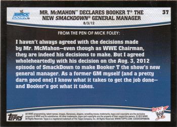 2013 Topps Best of WWE #37 Mr. McMahon Declares Booker T the new SmackDown General Manager Back