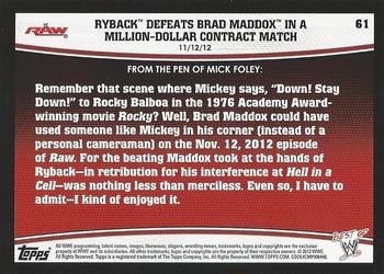 2013 Topps Best of WWE - Blue #61 Ryback Defeats Brad Maddox in a Million-Dollar Contract Match Back